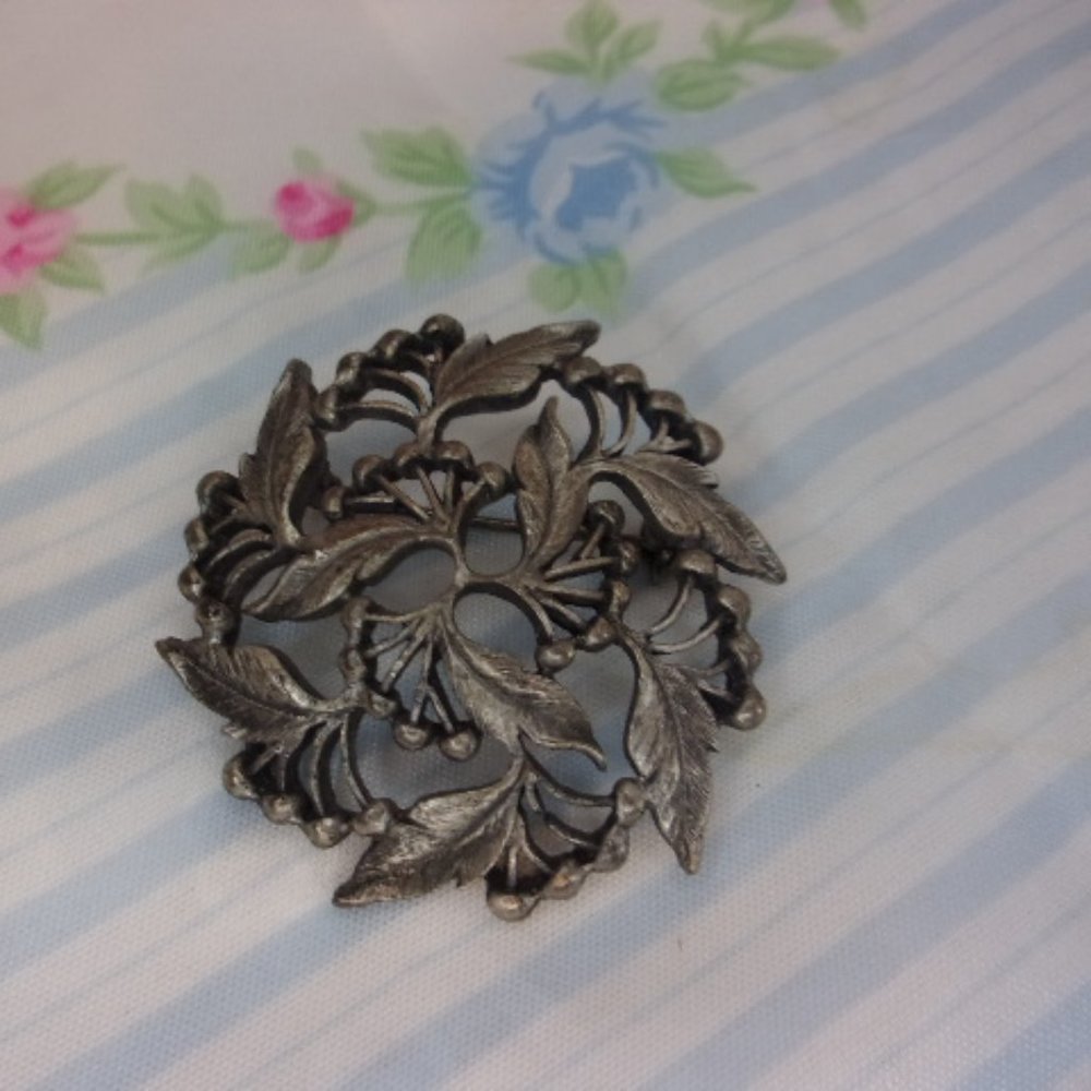 Pewter Color Berry Vine Brooch